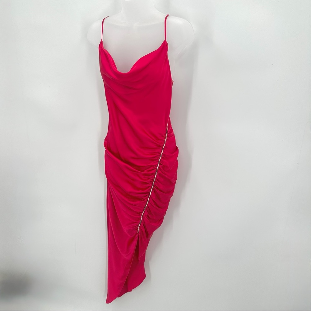 Cinq a Sept Dress 100% Silk EMILIA Draped Spaghetti Strap Satin Sz 2 Raspberry